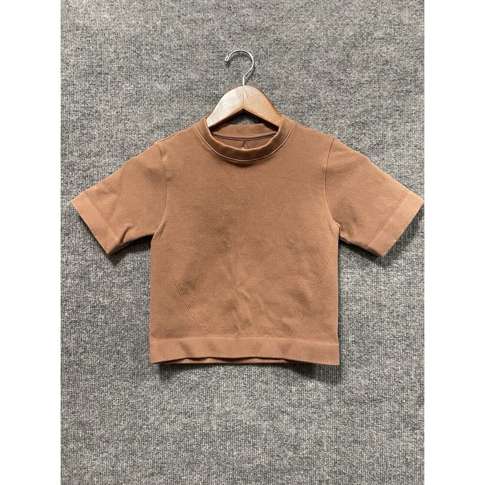 Everlane The Seamless Tee Womens XS/Small Orange Rust Crop Top Ribbed Shirt